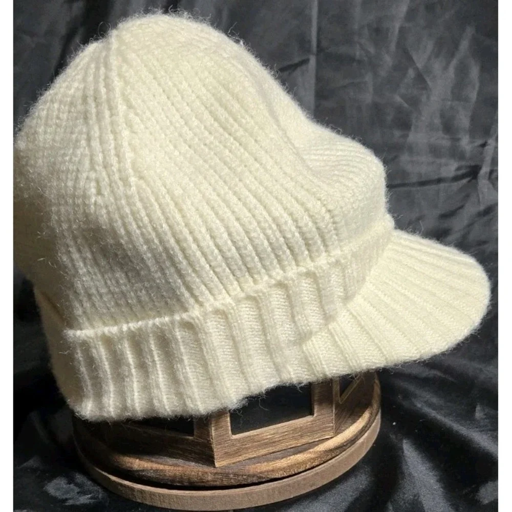 Golovejoy Brixton Ivory Knit Beanie Ribbed Cuff Warm Winter Hat Brim‎